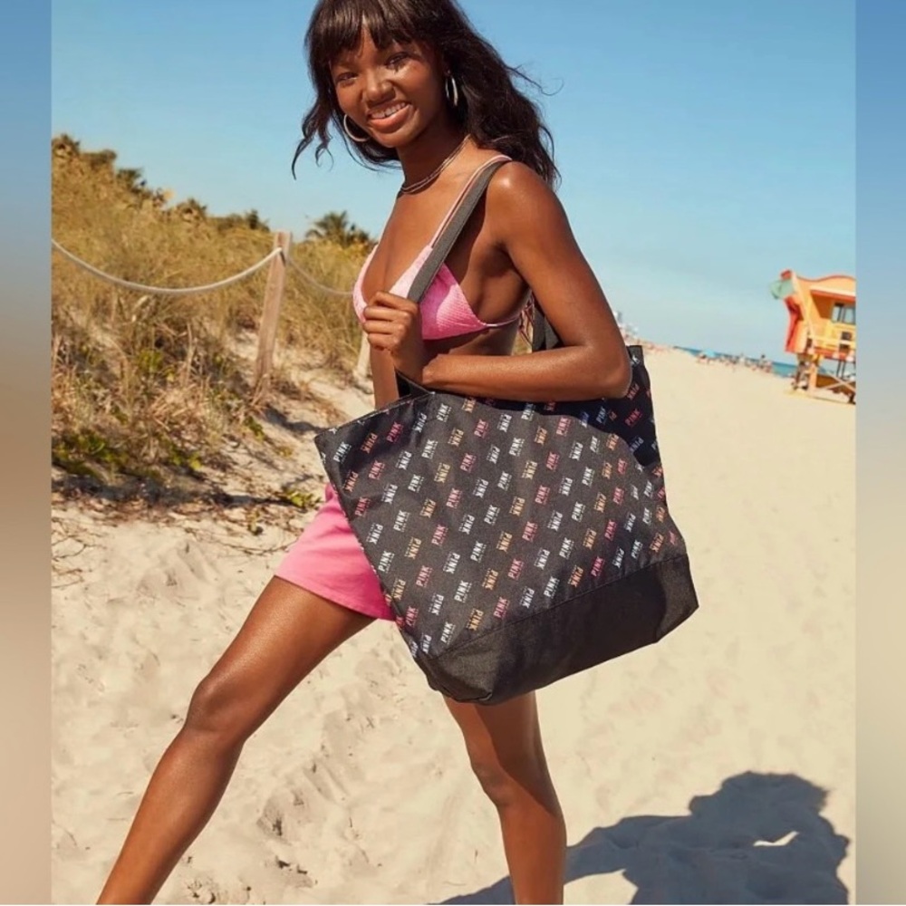 Victoria's Secret PINK Rainbow Logo LOVE PINK Weekender Beach Tote NWT